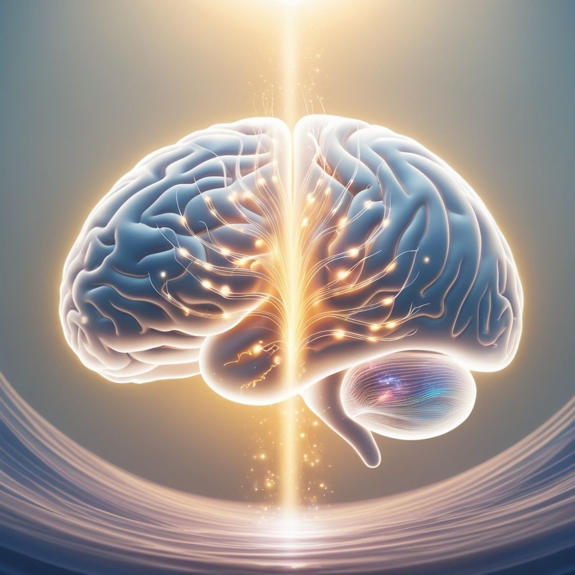 Illustration of a glowing brain with neural pathways illuminated, symbolizing connectivity and energy.